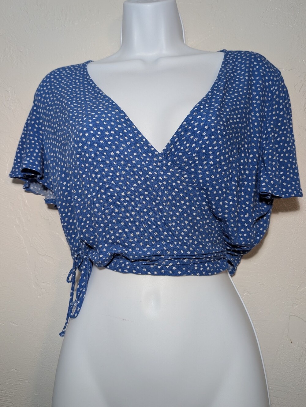 Blue Floral Wrap Crop Top Cottagecore Fairy Whimsical Soft Girl Coquette Dainty